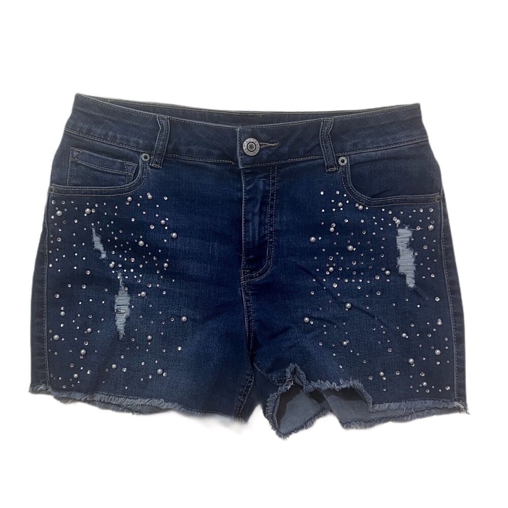 Maurices Women’s Imitation Pearl Studded Denim Bling Jean Shorts Size 5/6 SHORT